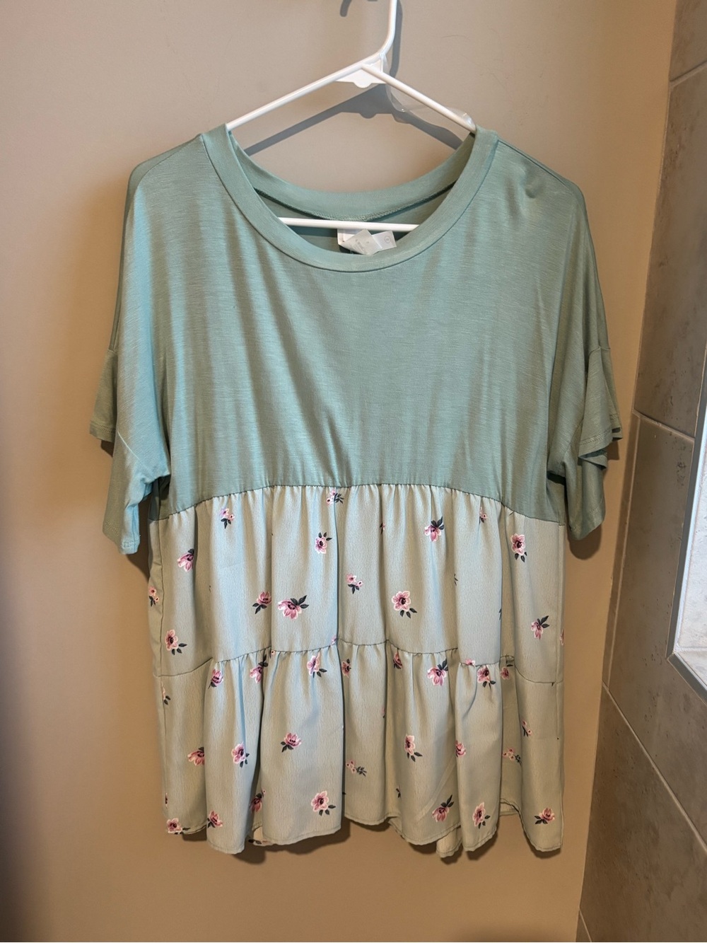 Honeyme Mint Green Floral Tiered Short Sleeve Tunic
